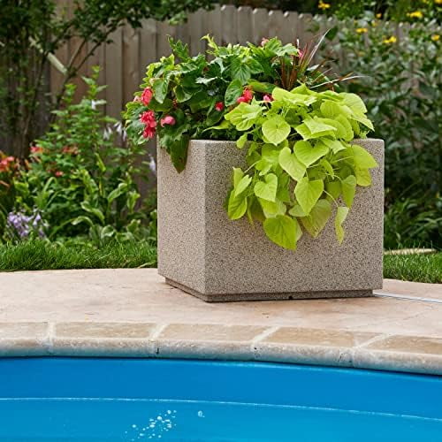 PolyStone Monterray Modern Outdoor/Indoor Square Planter, 23" L x 23" W x 19" H, Lightweight, Heavy Duty, Weather Resistant, Polymer Finish, Commercial Grade and Residential (Concrete Gray)