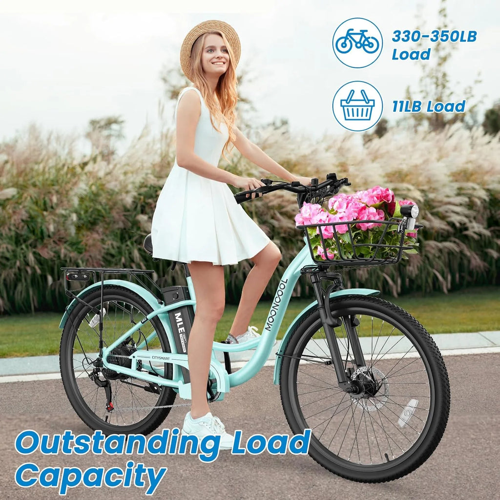 MOONCOOL Electric Bicycle for Adults 350W , 7-Speed Ebike with 36V 10.4Ah Removable Battery 40 Miles Range , 20 mph Electric Commuter Bike for Women Men, Certified to UL 2849 by SGS
