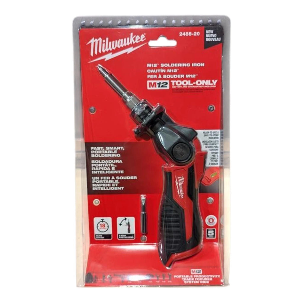 Milwaukee 2488-20 M12 Cordless Soldering Iron Heats in 18 Seconds, Pivoting Head, REDLINK Indicator (Bare Tool)
