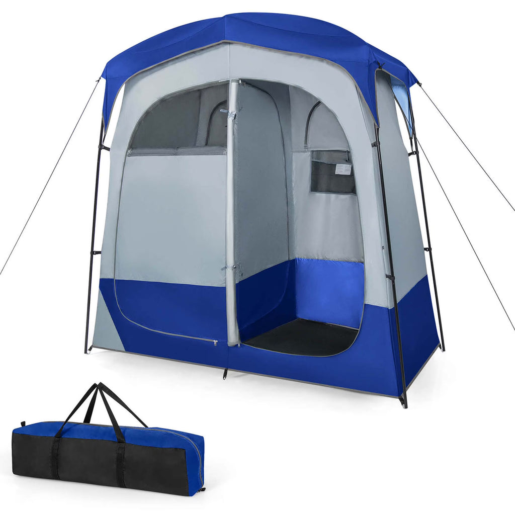 Costway 2 Room Shower Tent Oversize Privacy Shelter Portable Dressing Toilet Outdoor Gray
