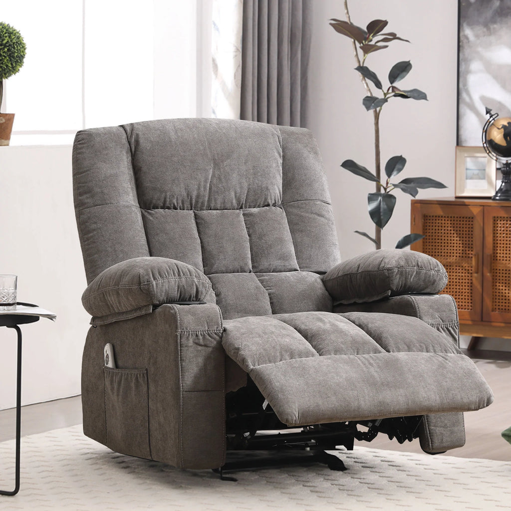 JONPONY Massage Swivel Rocker Recliner Chair with Vibration Massage and Heat Ergonomic Lounge Chair for Living Room with Rocking Function and Side Pocket, 2 Cup Holders, USB Charge Port,Grey