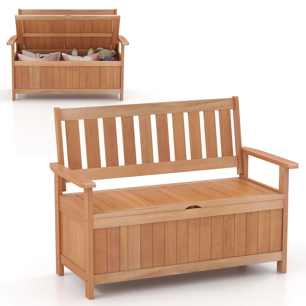 Gymax 48'' Storage Bench Wood Loveseat w/ Slatted Backrest for Backyard Patio