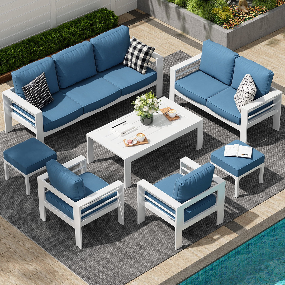 AECOJOY Aluminum Outdoor Furniture Set, 7 Pieces Metal Patio Furniture on sale Outdoor Couch Patio Conversation Set - Light Grey