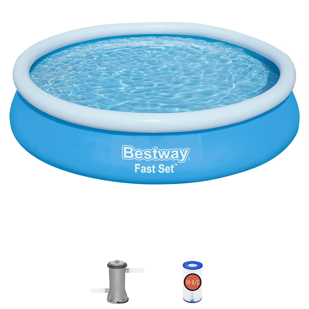 Bestway: Fast Set - 12' x 30" Inflatable Round Pool Set - Blue, Above Ground Swimming, Fill & Rise Setup, Tritech Construction, Filter Pump, Family