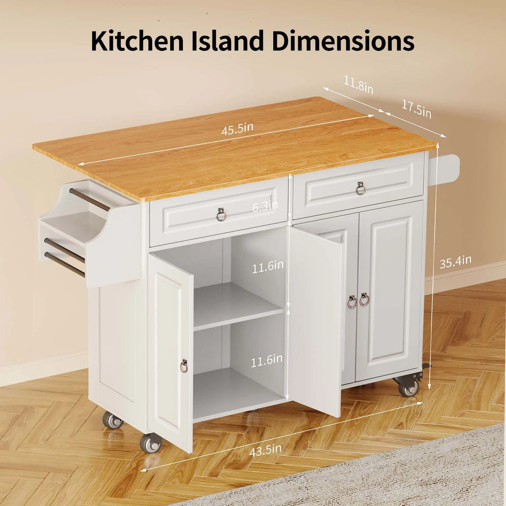 Lofka 52-Inch Kitchen Island with Storage on Wheels with Wood Drop Leaf, Ideal for Small Kitchens