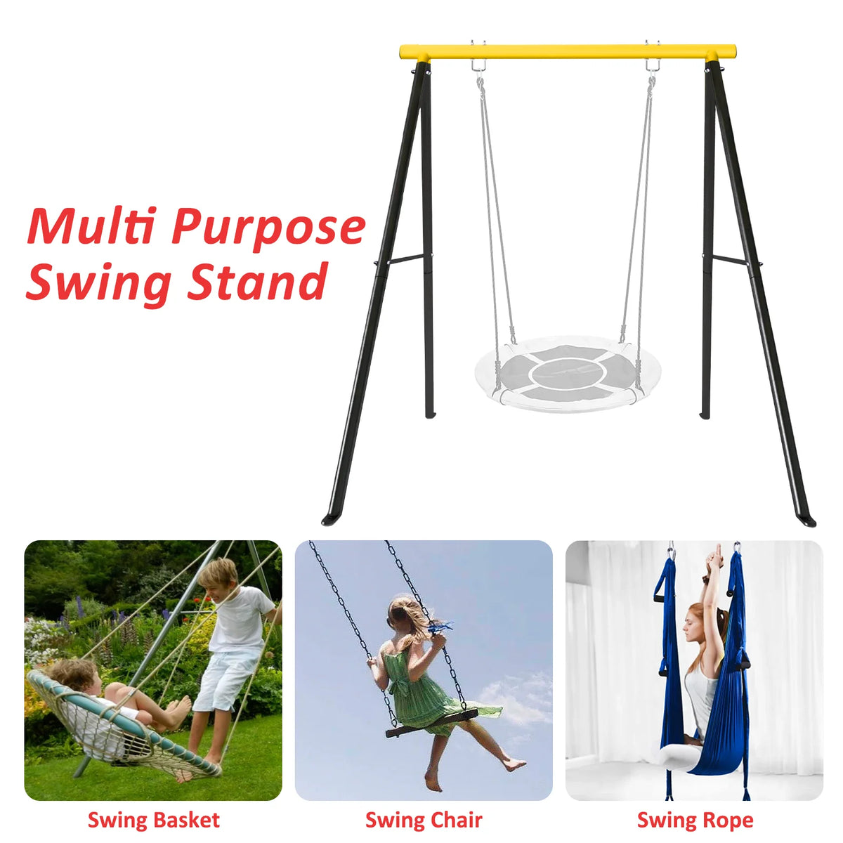 IVV Swing Stand for Porch, Outdoor Heavy Duty Swing Frame, Steel Metal Frame with 4 Ground Pegs, 73" Height Holds Up to 550lbs, Red (Swing NOT Included)