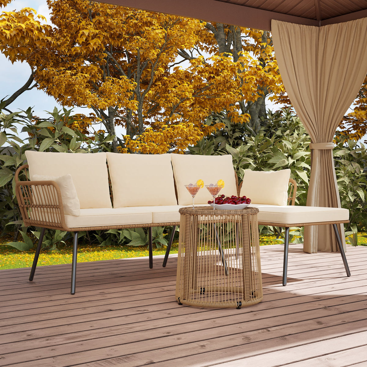 Dextrus 5 pieces Outdoor Dining Set, Patio Dining Sets with 4 Rattan Wicker Dining Chair and Round Table With Umbrella Hole, Sectional Conversation Set for Backyard, Balcony, Garden, Lawn