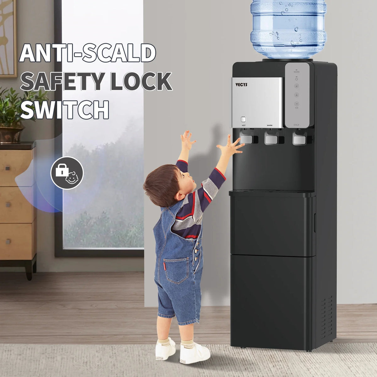 VECYS Ice Maker Water Dispenser, 27LBS Daily Ice & Child Lock