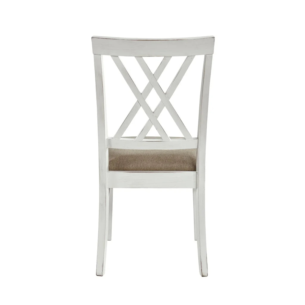 2 PCS Dining Side Chairs Furniture, Fabric Upholstered Seat Dining Chairs with X-Back Design, Wooden Cross Back Chairs for Dining Room, Bedroom and Kitchen, White and Oak Finish