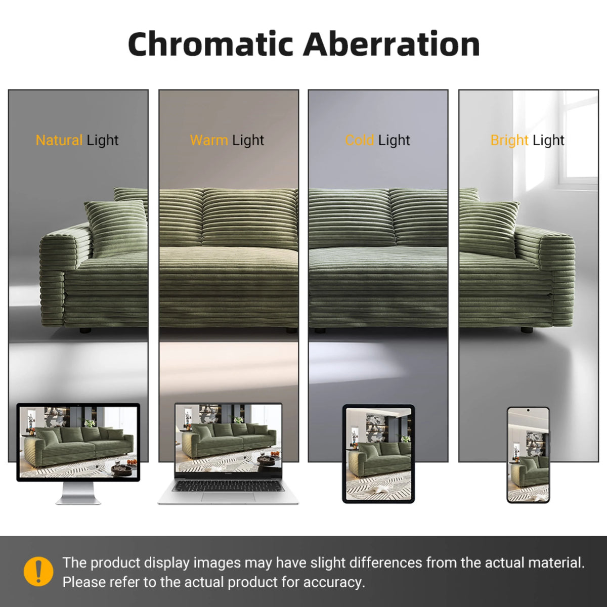 Alvantor 4-Seat Sofa 102" W Corduroy Upholstered Deep Seat Couches Convertible Chaise for Living Room, Apartment Grey