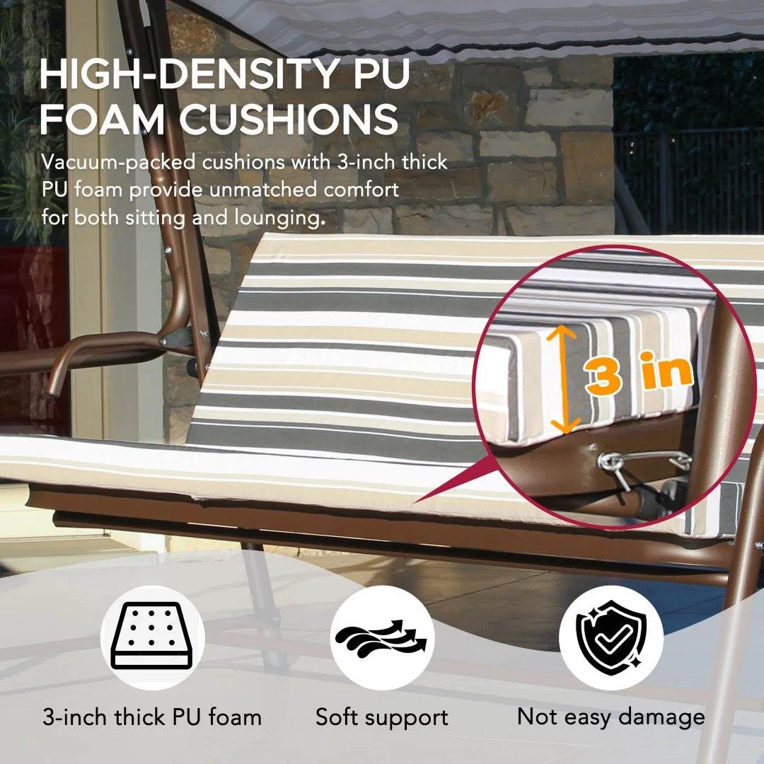Made in Italy SUNJOY Outdoor Porch Swing, 2 Seat Patio Metal Swing with Adjustable Canopy