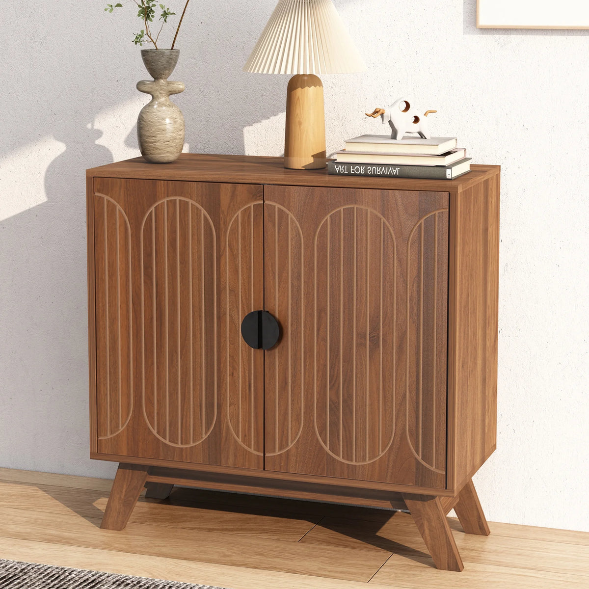LEFHDA 2PCS Buffet Cabinet, Sideboard Cabinet with Storage, Accent Storage Cabinet with Carved Arc Door Design for Kitchen Dining Room, 2 Doors Buffet Cabinet with Adjustable Shelves