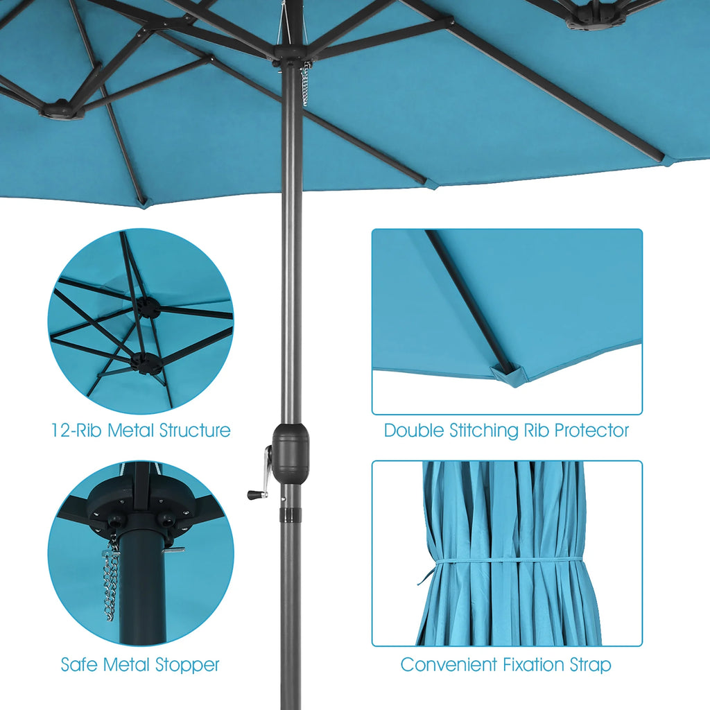 Costway 15ft Beige Patio Double-Sided Umbrella, Crank Lift