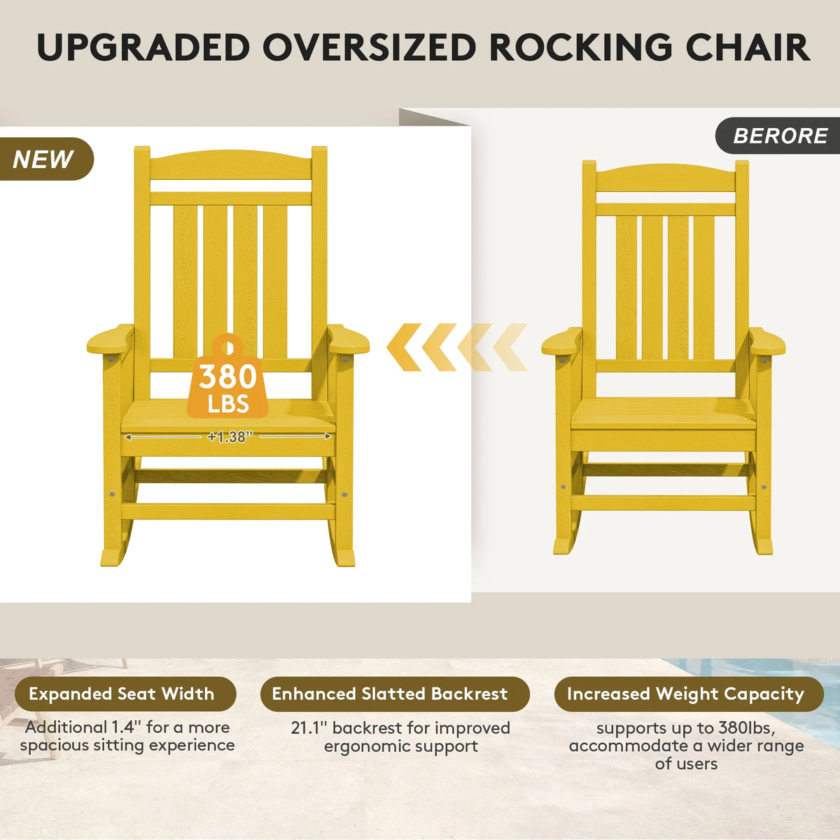 KINGYES Outdoor Rocking Chair Set of 2, HDPE Patio Rocking Chair, Heavy Duty Front Porch Rocker, Navy