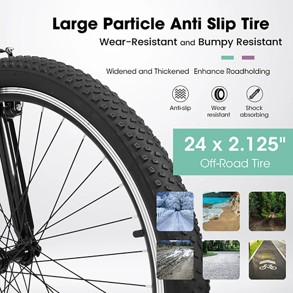 24 Inch Mountain Bike for Teenagers, High Carbon Steel Frame, Dual Full Suspension Mountain Bike, Mountain Tire, 21 Speed Mens Womens Outdoor Cycling, Birthday Gifts