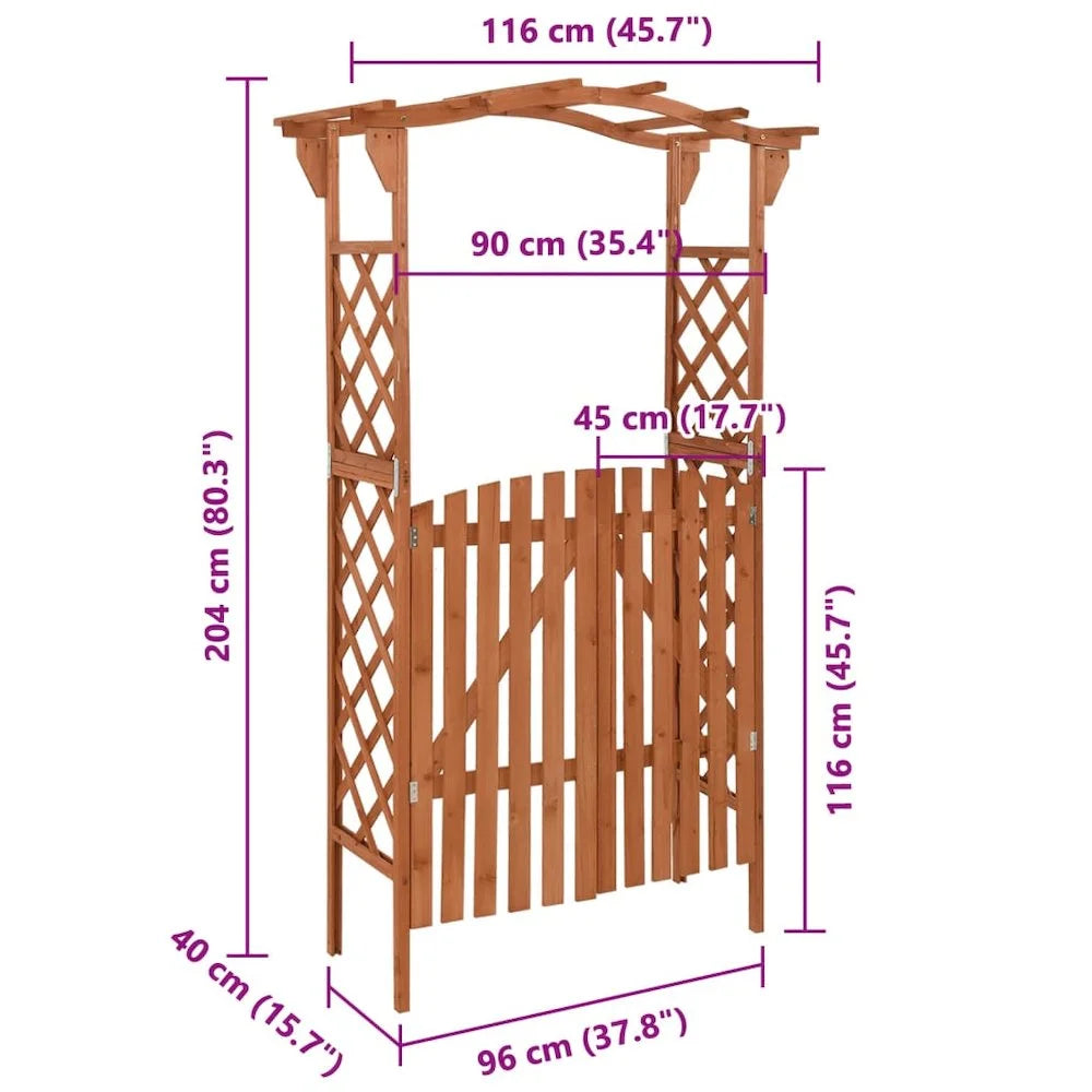 vidaXL Pergola Outdoor Pergola Garden Arch with Gate for Deck Solid Wood Fir