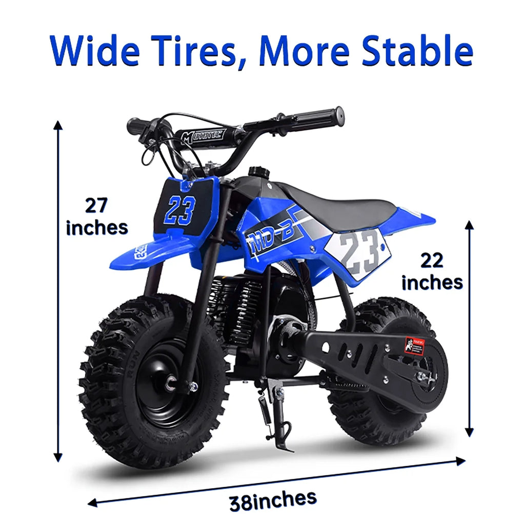 TOXOZERS Dirt Bike for Kids,Gas-Powered Mini Pit Bike with 13 Inch Knobby Tires,25 MPH,Rear Disc Brake,Supports up to 175 lbs,Begin-ner Off Road Motorcycle for Boys Girls,Blue