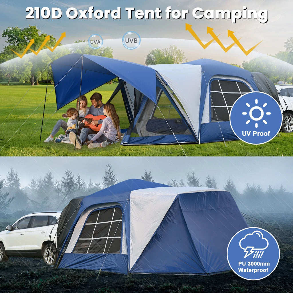 MOPHOTO SUV Tents for Camping 4 People, PU 3000mm Waterproof SUV Tent Attachment Tailgate Tent for Car Jeep Van, Spacious Space 8.2'L x 8.2'W x 7.2'H with 2 Awnings & Double Door