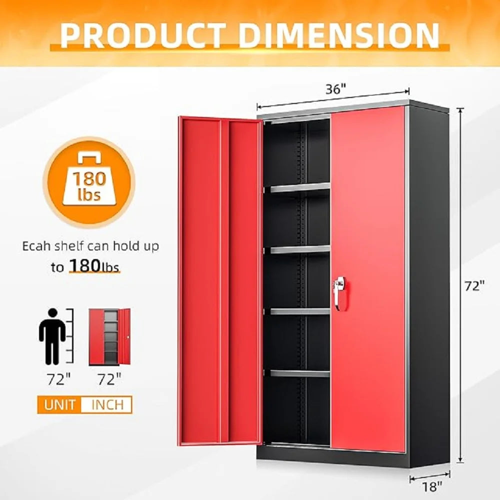 SOLAURA 72 inches Tall Metal Garage Storage Cabinets, Lockable Steel Storage Cabinet with Doors and Adjustable Shelves for Office, Home, Shops, Garage, Assembly Required, Black