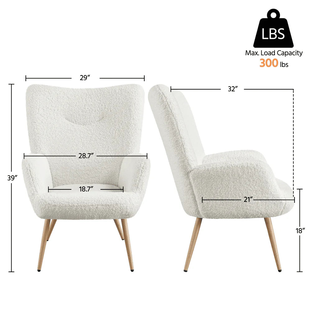 Easyfashion Modern Boucle Fabric Accent Chair, White