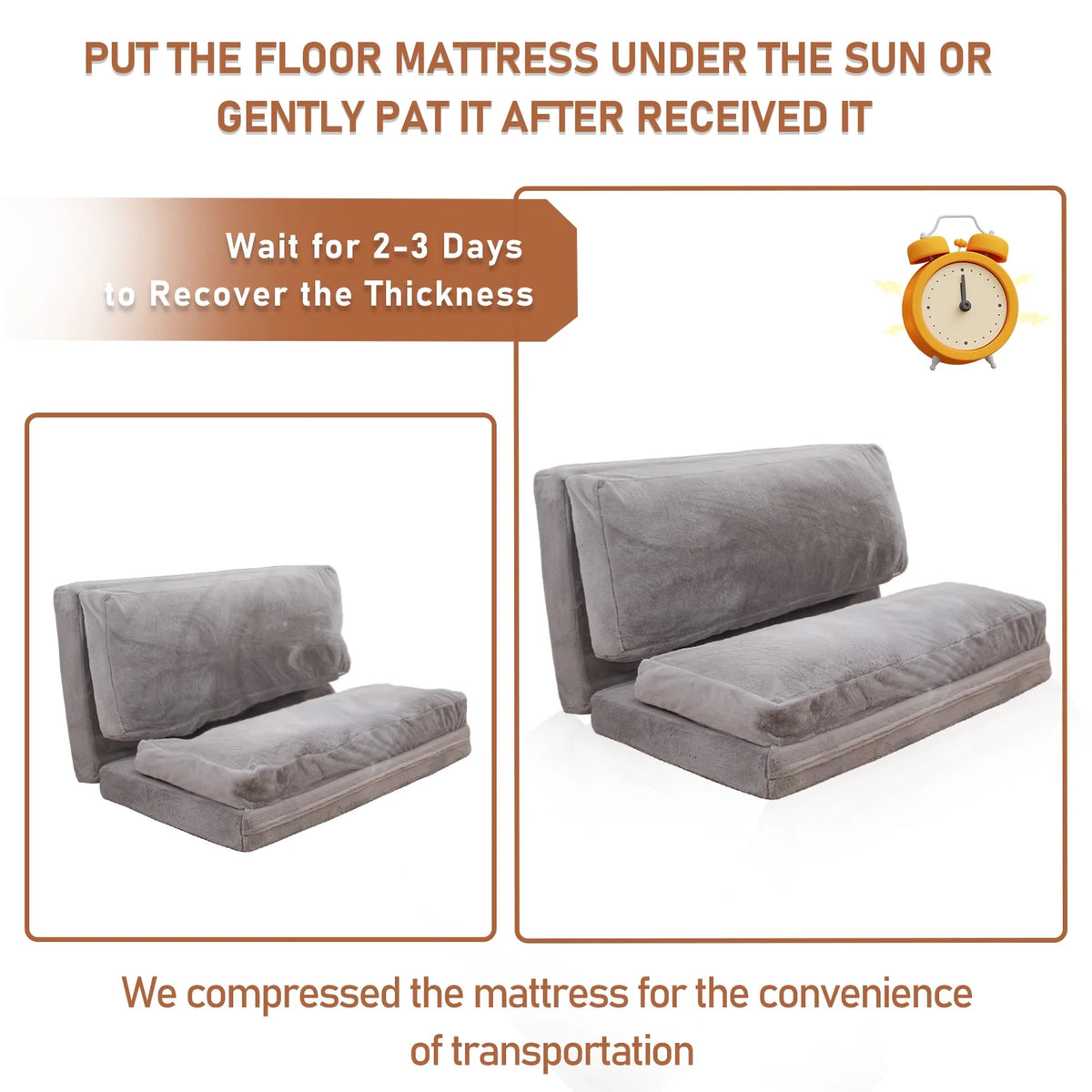 Folding Sofa Bed,Extra Thick and Long Fluffy 4 Position Convertible Flip Lounge Chair,Foam Filling Folding Matress Sofa Bean Bag with Washable Cover,Grey,39x95 Inch
