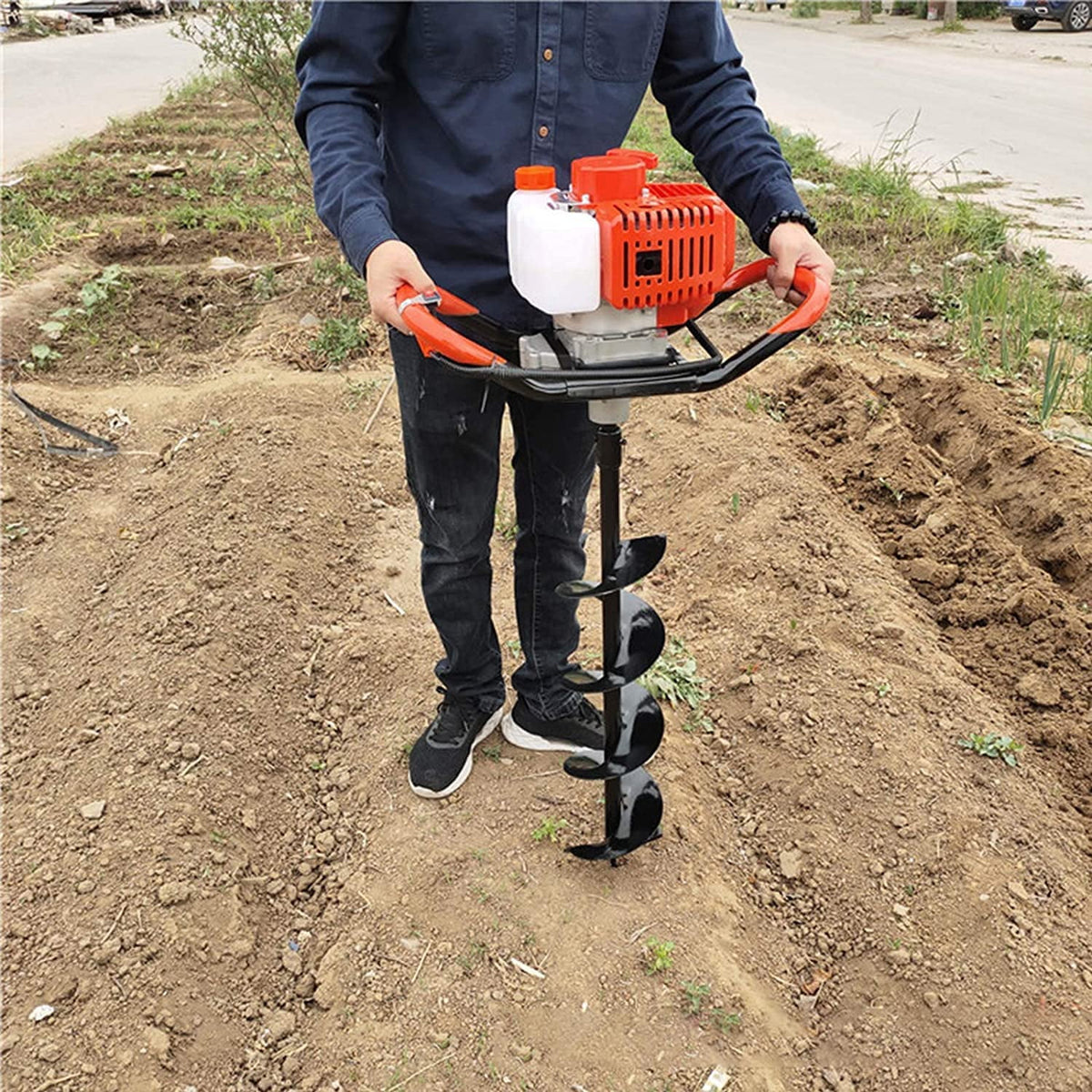 Datingday 72CC 4HP Stroke Gas Post Hole Digger Gas Powered Post Hole Digger Auger Petrol Drill Bit Earth Borer(4" & 6" & 8") Ultra Sharp Blades
