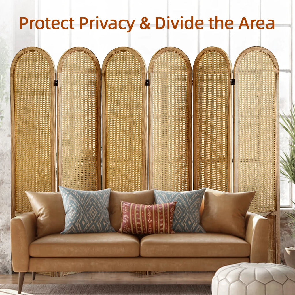 Aletheiawu 6 Panel Rattan Room Divider and Folding Privacy Screens, No Installation Required, Black