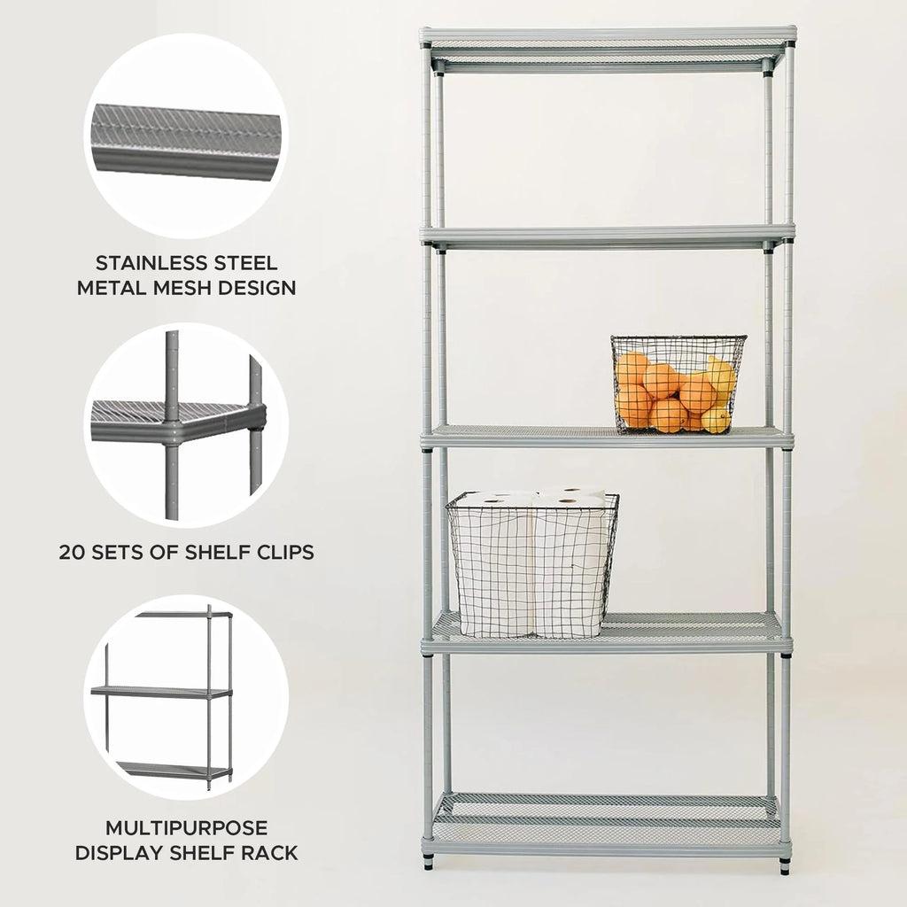 Design Ideas MeshWorks 5 Tier Steel Storage Shelving Unit Bookshelf, Green