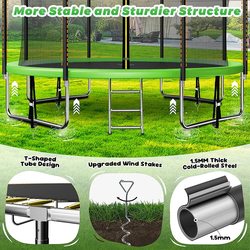 16FT Trampoline for 8-9 Kids Adults with Basketball Hoop, Enclosure, Light, Sprinkler, Socks, 2000LBS Outdoor Round Heavy Duty Recreational Backyard Trampoline