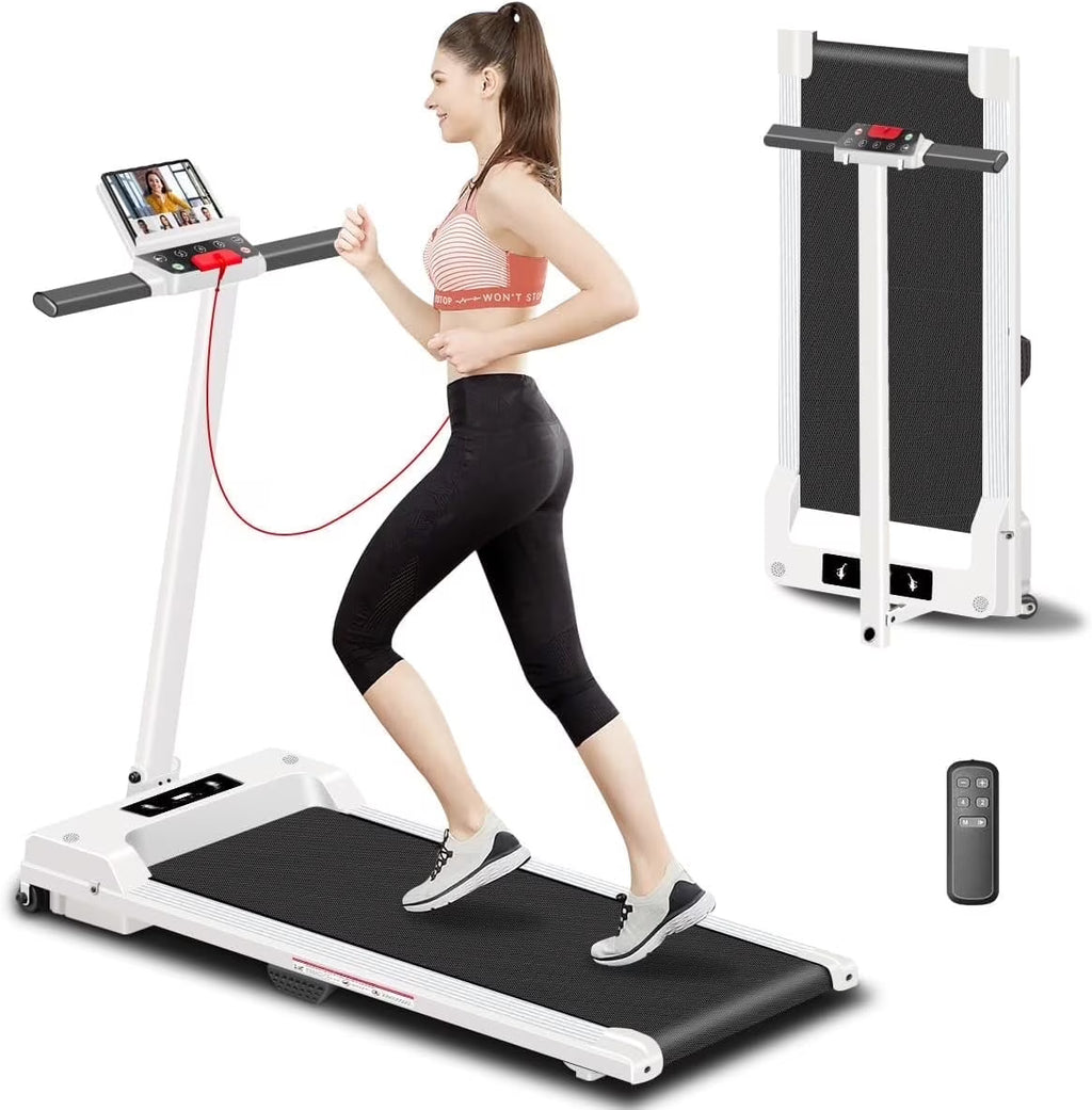 2 in 1 Walking Pad Treadmill, Foldable Treadmills with Handle Bar, 2.5HP Portable Folding Treadmill with Remote Control, Under Desk Treadmill for Home Office, 300lbs, Black