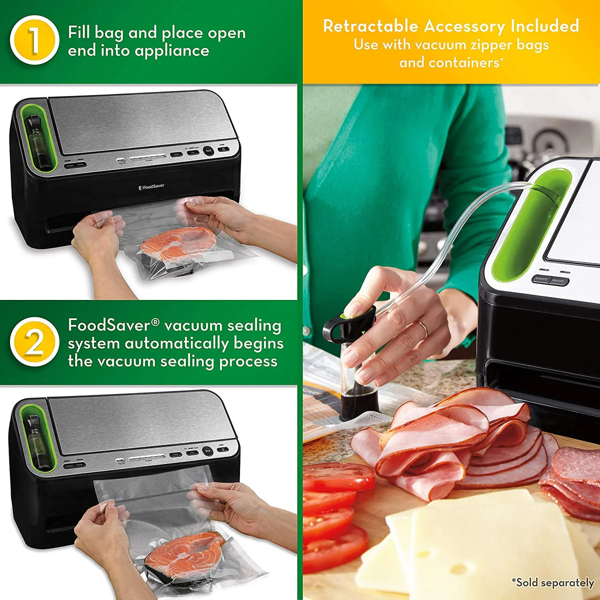 Foodsaver V4400 2-in-1 Vacuum Sealer Machine with Automatic Bag Detection and Starter Kit | Safety Certified | Black and Silver
