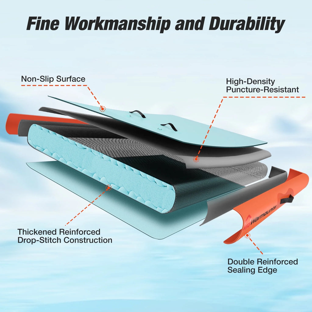 WARMOUNTS Inflatable Floating Dock, 8*6ft Air Inflatable Dock Platform, Non-Slip Water Island Float Raft with Rope Ladder for Ocean Lake River Boat