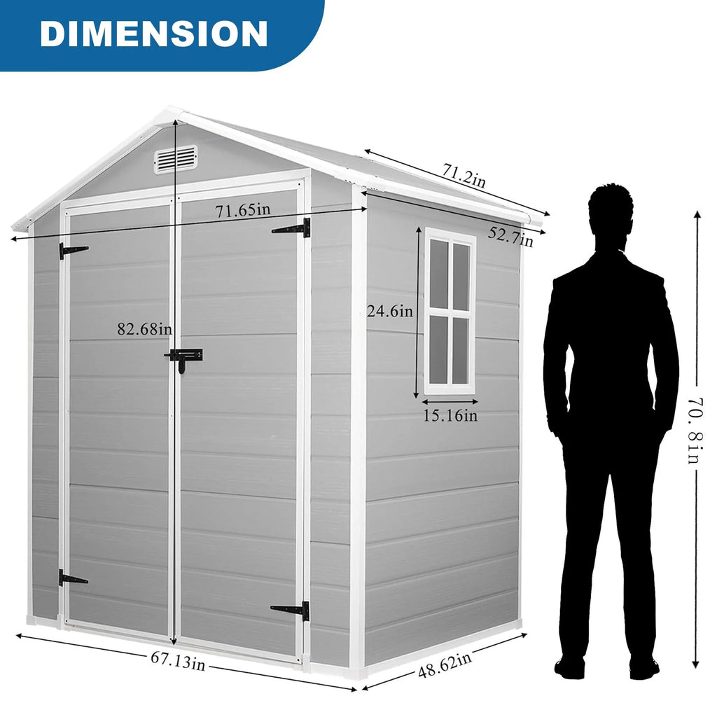 Outdoor Shed & Storage, Seizeen All-Weather Plastic Sheds 82'' H, Sloped Top Garden Shed with Window, Heavy-Duty Resin Outdoor Storage W/Floor, Gray