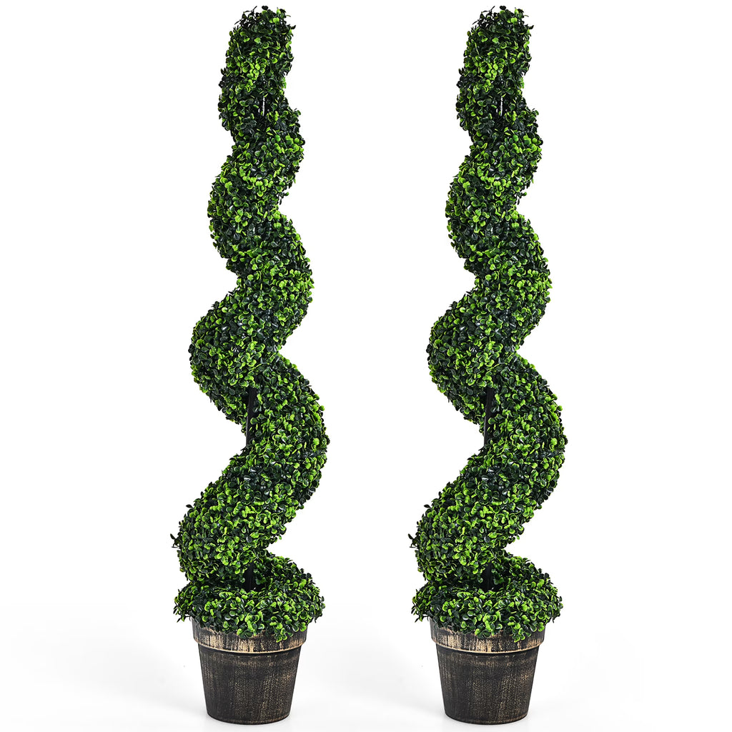 Costway 4FT Spiral Boxwood Topiary Trees in Golden Cement Pot (2 Count)