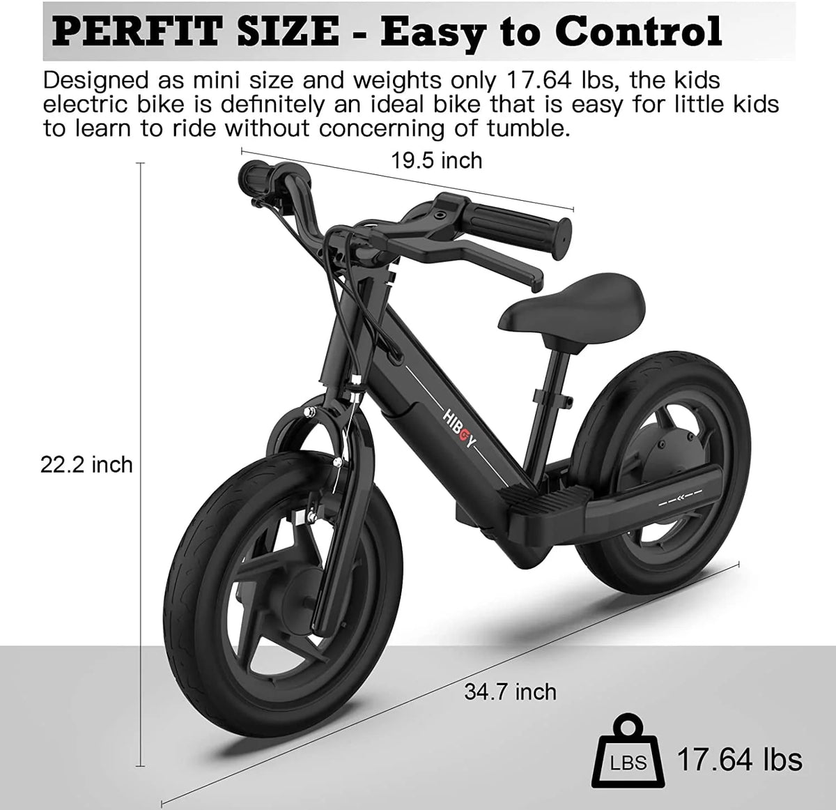 Hiboy BK1 Electric Bike for Kids Ages 3-5 Years, 24V 100W Electric Balance Bike 12 inch Inflatable Tire Adjustable Seat, Electric Bicycle Gift for Kids