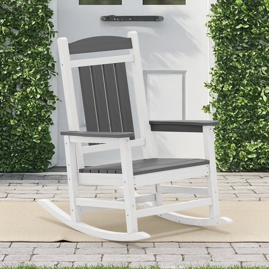 KINGYES Outdoor Rocking Chair Set of 2, HDPE Patio Rocking Chair, Heavy Duty Front Porch Rocker, Navy