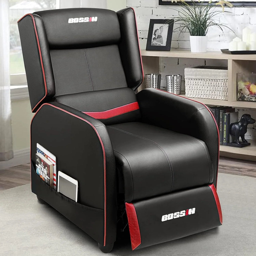 PUKAMI Gaming Recliner Chair for Adults 400lbs Racing Style Sofa Big and Tall PU Leather Recliner Seating Modern Ergonomic Lounge Recliner Chair Comfortable Home Movie Theater for Living Room