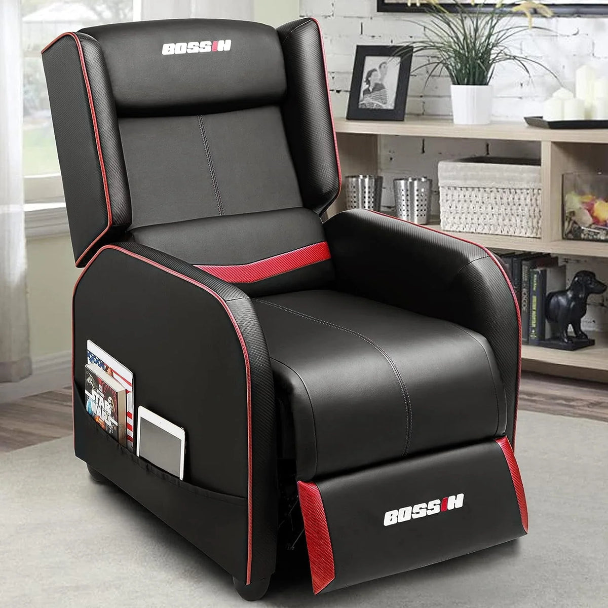 PUKAMI Gaming Recliner Chair for Adults 400lbs Racing Style Sofa Big and Tall PU Leather Recliner Seating Modern Ergonomic Lounge Recliner Chair Comfortable Home Movie Theater for Living Room
