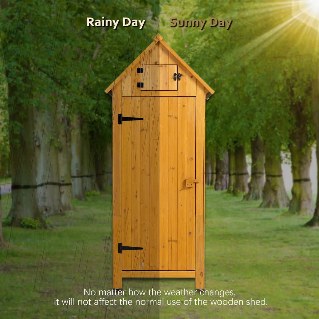 Miniyam 70.55" Outdoor Storage Shed, Garden Tool Storage Cabinet for Home Yard, Natural