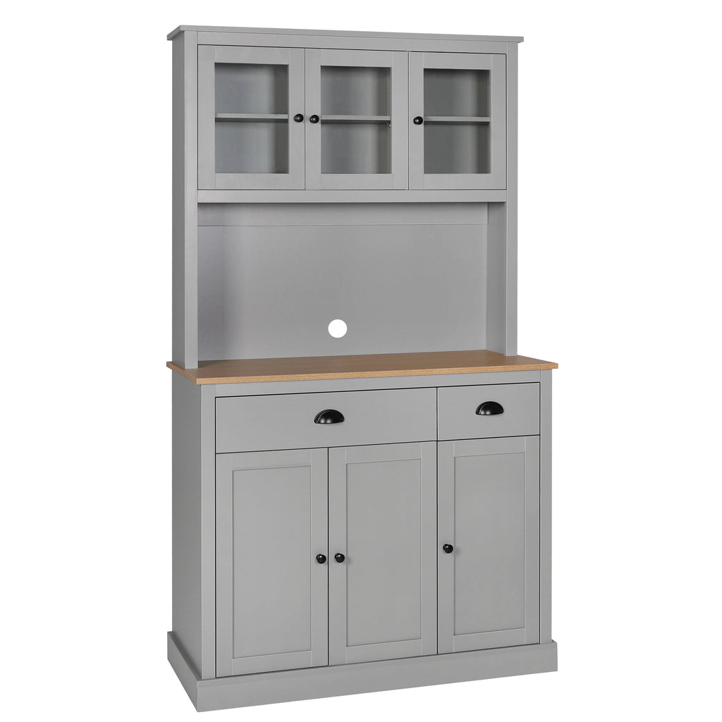 VEIKOUS 71'' Kitchen Pantry Hutch Cabinet, Pantry Storage Hutch w/Microwave Stand and Buffet Cupboard, Gray