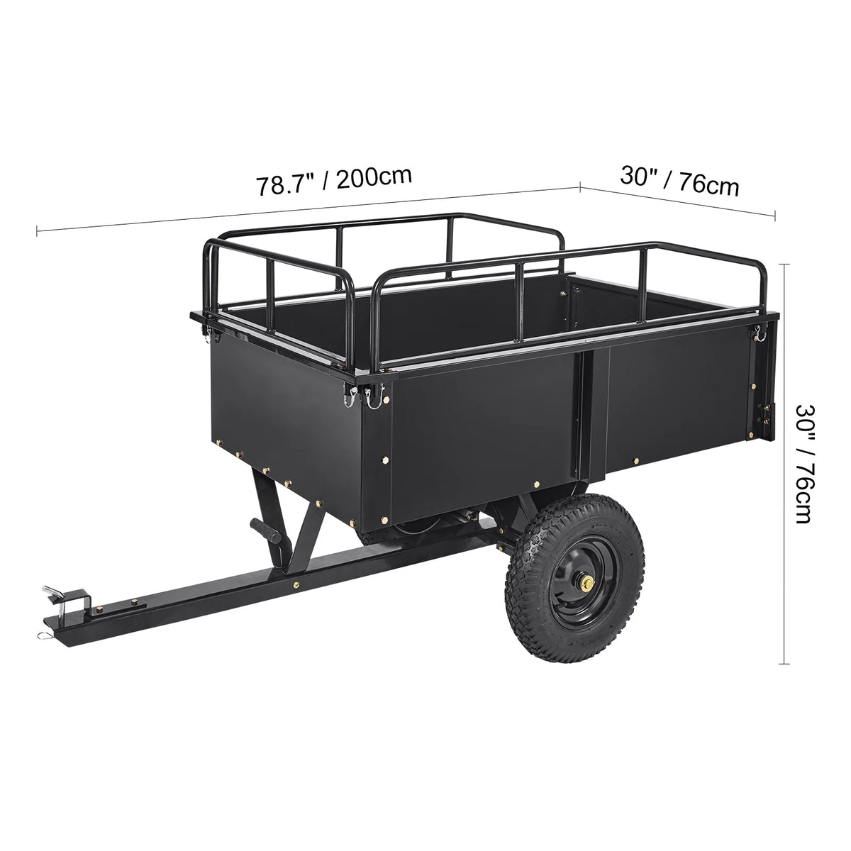 KFFKFF Dump Trailer Tow Behind Dump Cart 15 Cu. Ft. 750 lbs Heavy Duty ATV Trailer Steel Dump Cart, Steel Construction Garden Utility Trailer with Removable Sides