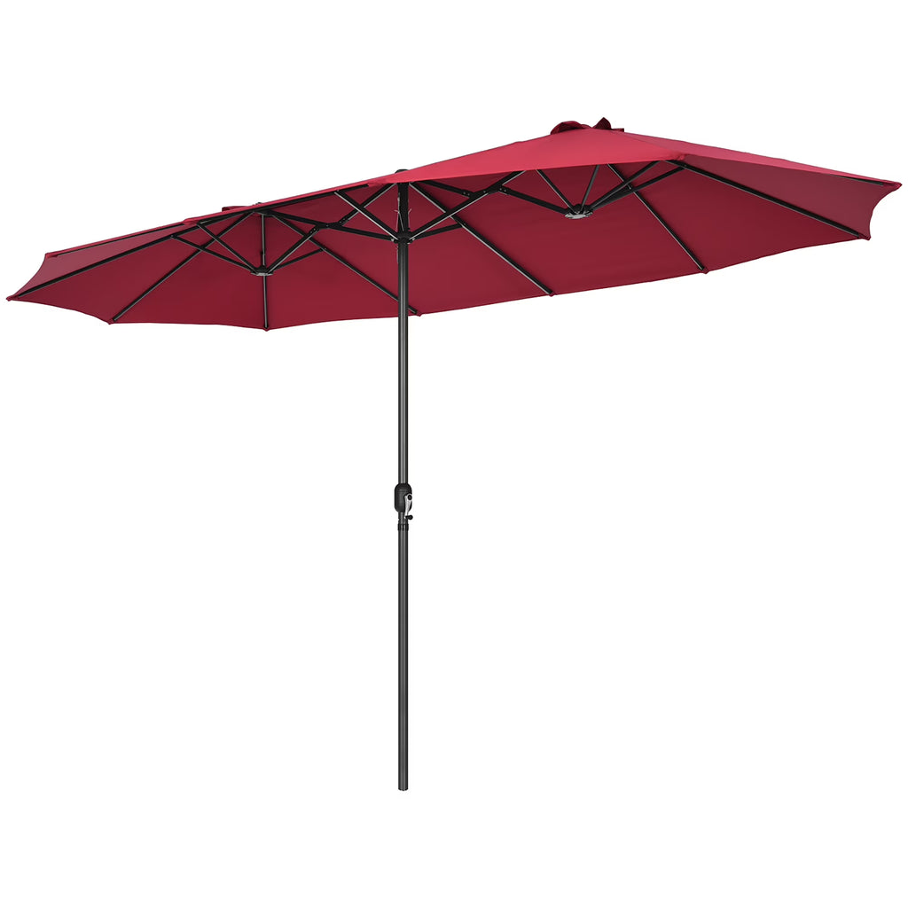 Costway 15ft Beige Patio Double-Sided Umbrella, Crank Lift