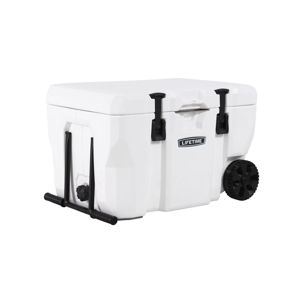 Lifetime 55 qt Bear-Resistant Camping Cooler Wheeled, Premium High Performance, Ice Retention, Hard Cooler, 60 Can Capacity, White (91072)
