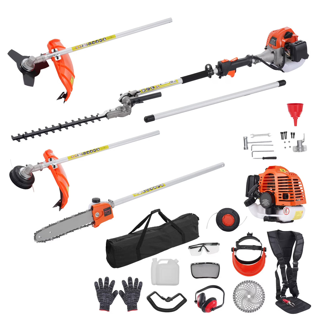 KFFKFF 26CC 5-in-1 Versatile Gardening Tools, Gas-Powered Hedge Trimmer, Grass Cutter, Line Trimmer, Edger, and Pole Saw with Extendable Shaft