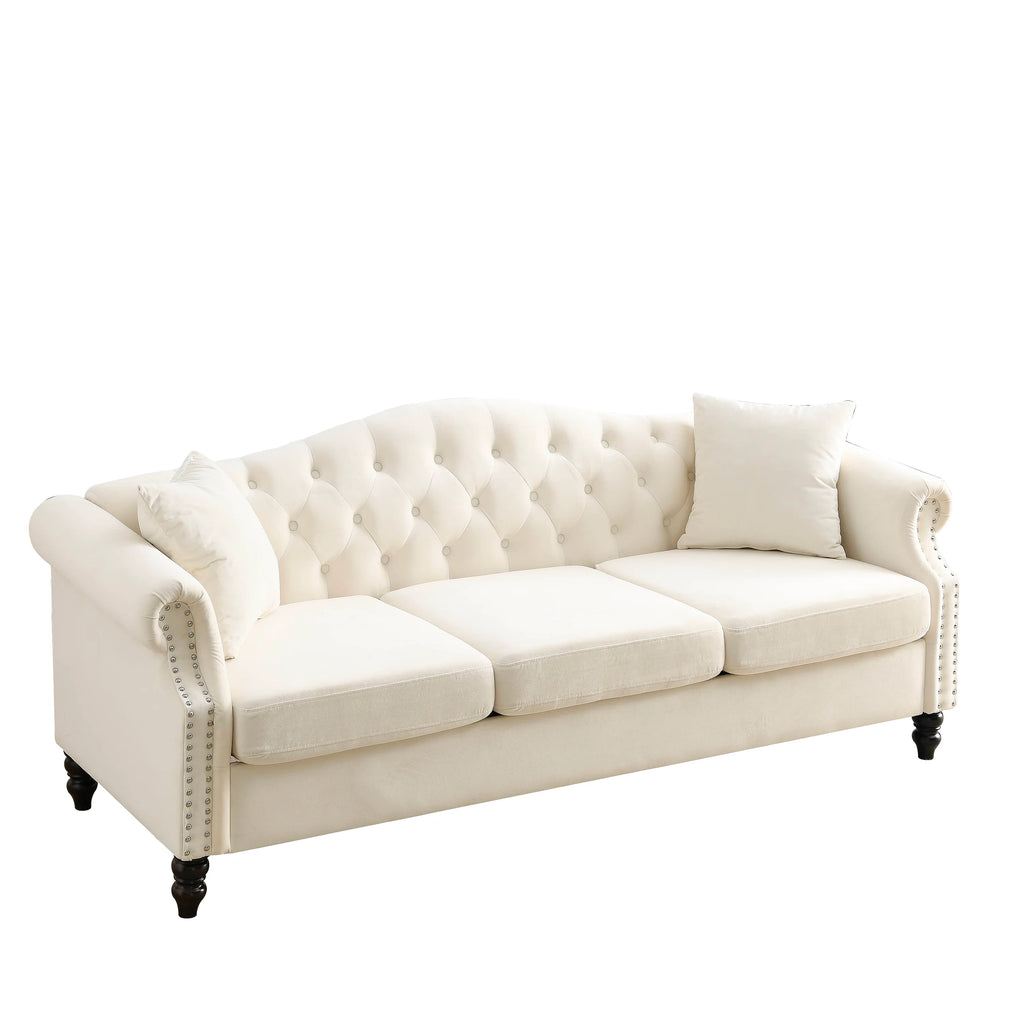 Chesterfield Upholstered Velvet Sofa, 3 Seater Button Tufted Couch with Nailhead Arms for Living Room Bedroom Office Apartment