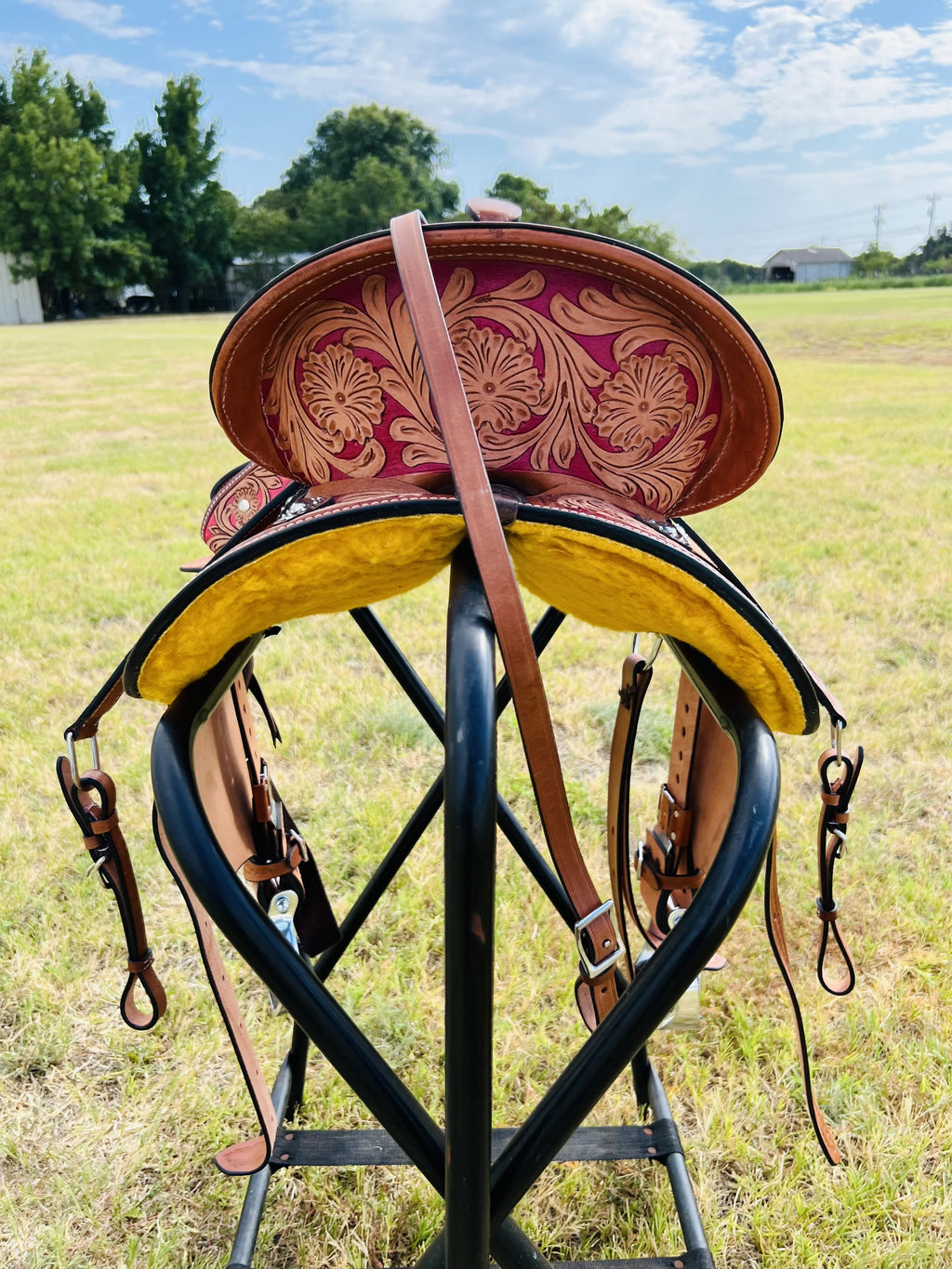 Resistance Adult Western Horse Barrel Saddle For Horse Riding | Floral Tooled With Silver Conchos | Genuine Leather 14" 15" 16" With Free Tack Set