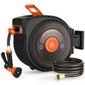 Retractable Garden Hose Reel 1/2 in x 100 ft, Auto-Rewind & Any Length Lock, 180 Swivel Heavy Duty Hose Reel Wall Mount for Outside, 10 Spray Patterns, UV-Resistant