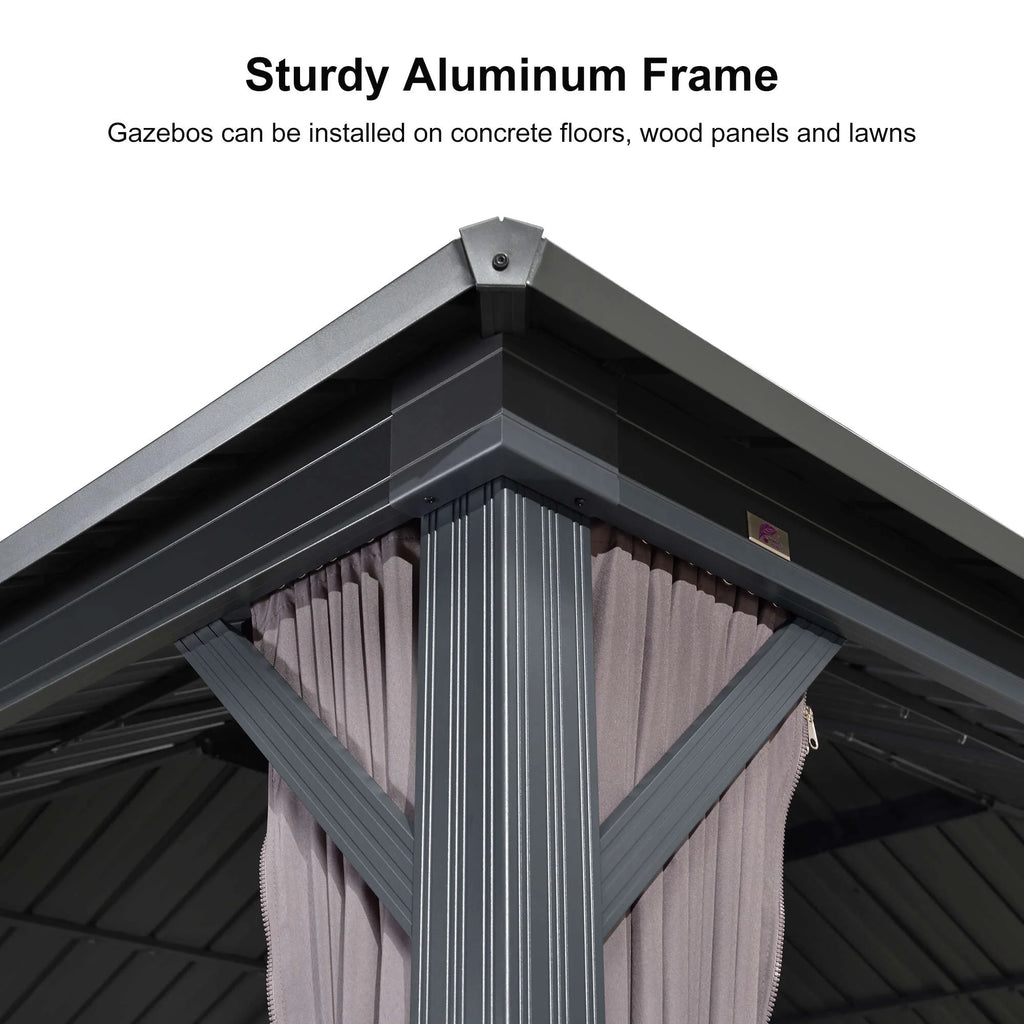 PURPLE LEAF 8' X 8' Gazebo Outdoor Gazebo Permanent Hardtop Gazebo with Galvanized Steel Double Roof for Patio Backyard Deck Aluminum Gazebo with Netting and Curtains Grey