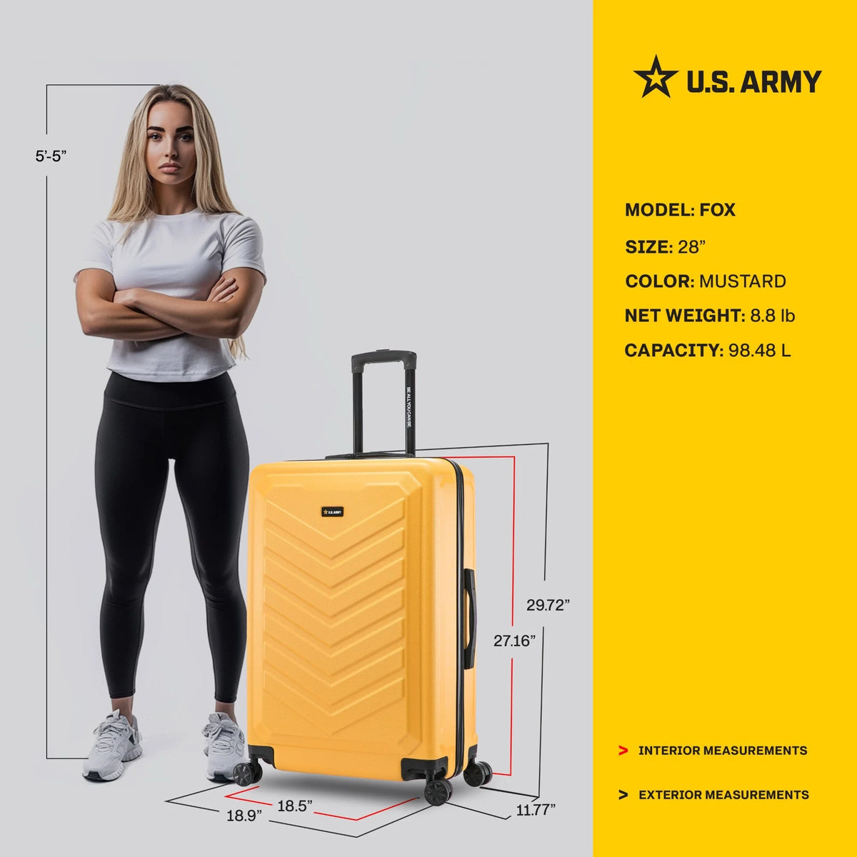 US ARMY FOX 28" Large Suitcase Black