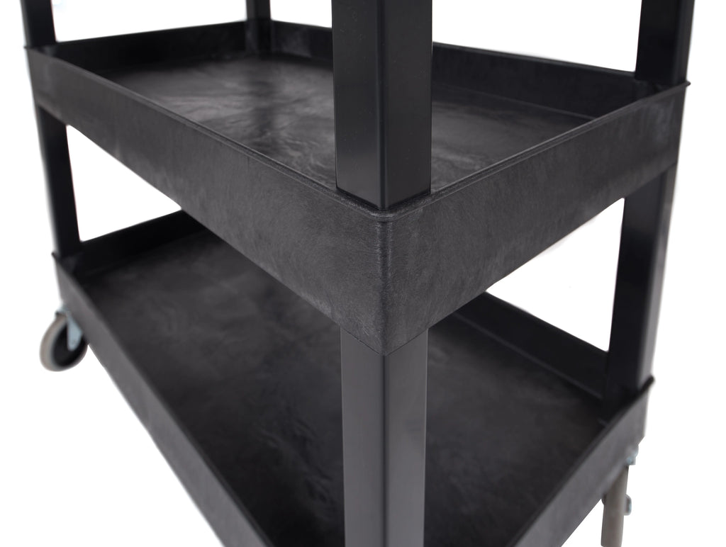 Luxor Rolling 3-Shelf Utility Cart, HDPE Black